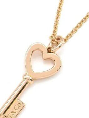 Tiffany & Co. 18K Rose Gold Open Heart Key Pendant Necklace